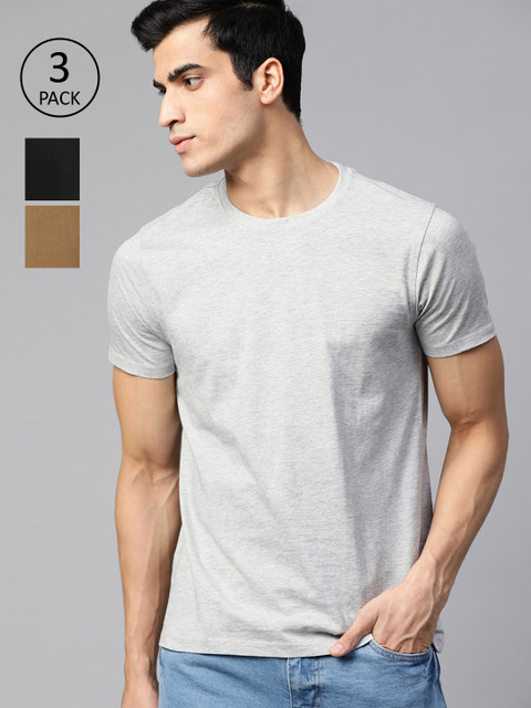 

Roadster Men Pack of 3 Solid Round Neck T-shirt, Olive