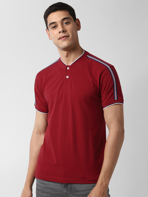 

Peter England Casuals Men Red Solid Henley Neck T-shirt