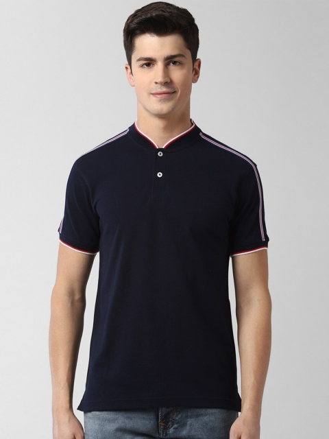 

Peter England Casuals Men Navy Blue Solid Henley Neck T-shirt