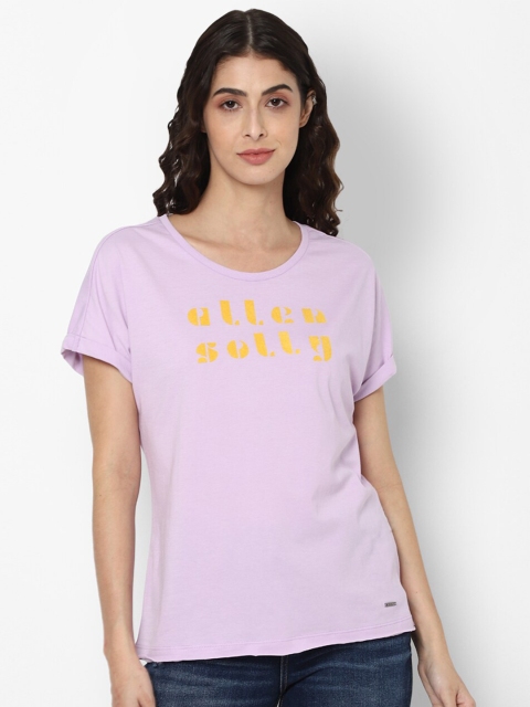 

Allen Solly Woman Women Purple Printed Round Neck Pure Cotton T-shirt