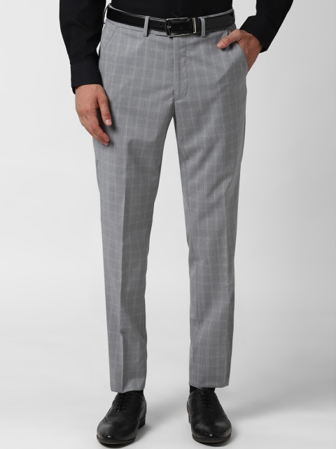 

Peter England Men Grey Checked Slim Fit Formal Trousers