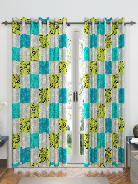 

Divine Casa Turquoise Blue & Grey Set of 2 Sheer Door Curtains