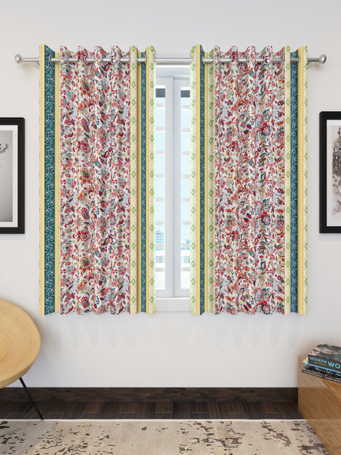 

Divine Casa Off-White & Red Set of 2 Sheer Window Curtains