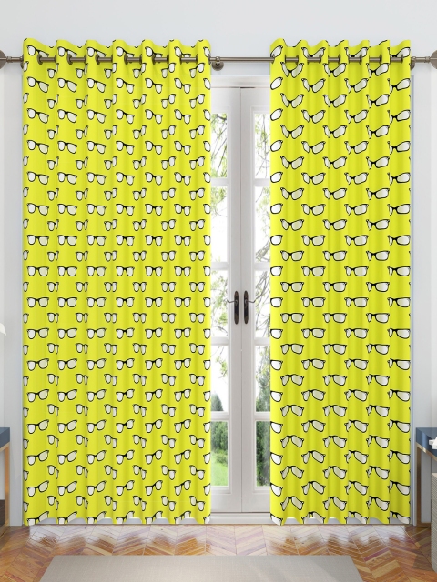

Divine Casa Yellow & Black Set of 2 Sheer Door Curtains