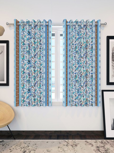 

Divine Casa Off-White & Turquoise Blue Set of 2 Sheer Window Curtains