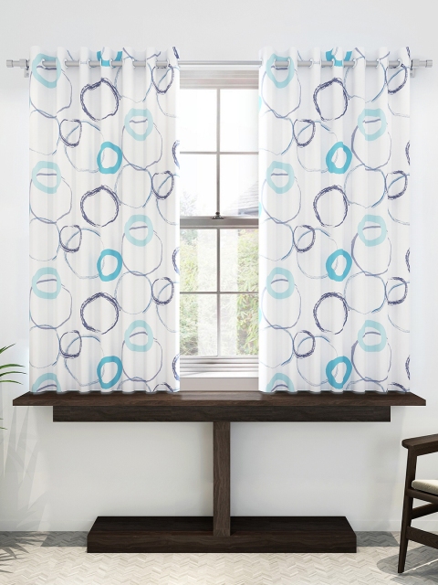 

Divine Casa White & Blue Set of 2 Window Curtains
