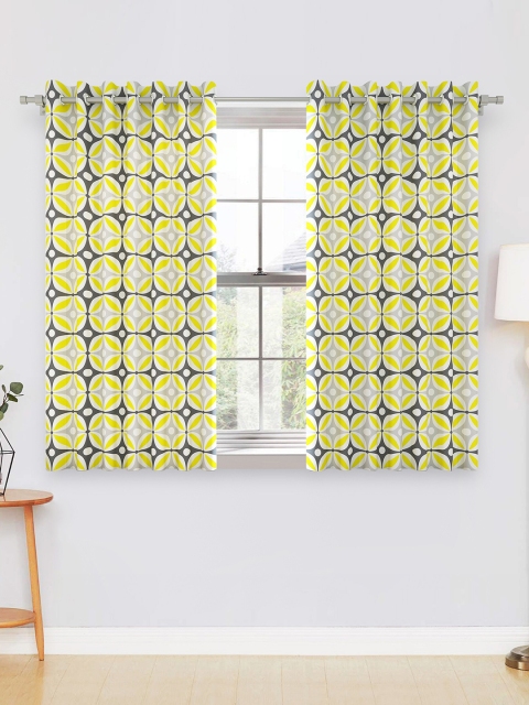 

Divine Casa Yellow & Grey Set of 2 Sheer Window Curtains