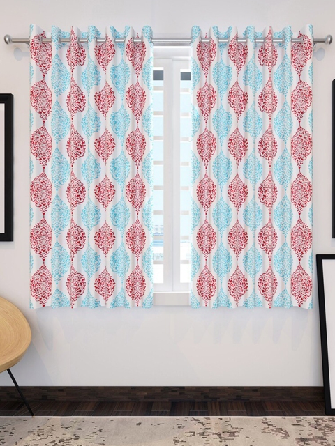 

Divine Casa Off-White & Blue Set of 2 Sheer Window Curtains