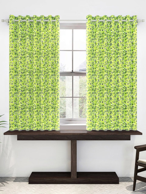 

Divine Casa Green & White Set of 2 Sheer Window Curtains