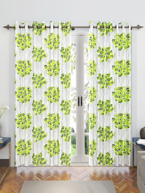 

Divine Casa White & Green Set of 2 Sheer Door Curtains