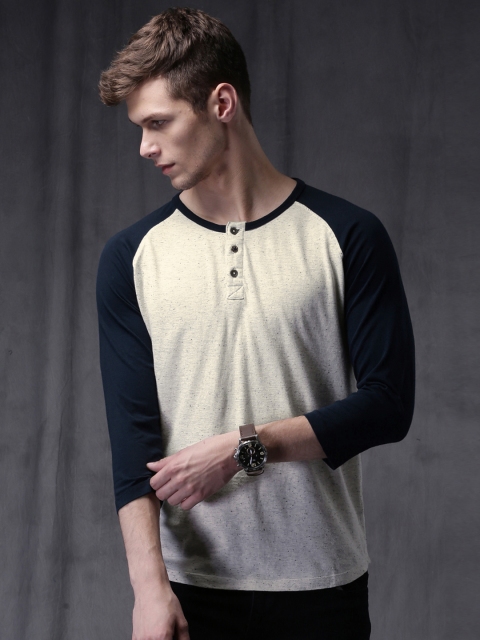 

WROGN Grey Melange & Navy Henley Slim Fit T-shirt