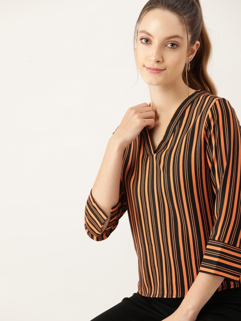 

DressBerry Orange & Black Striped Regular Top