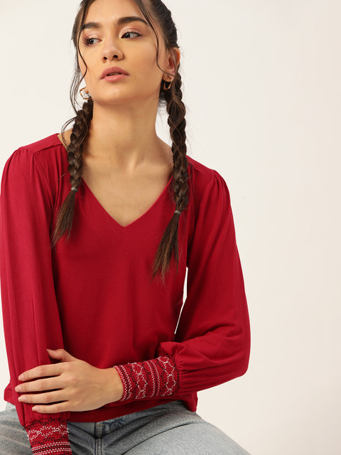 

DressBerry Maroon Solid Regular Top