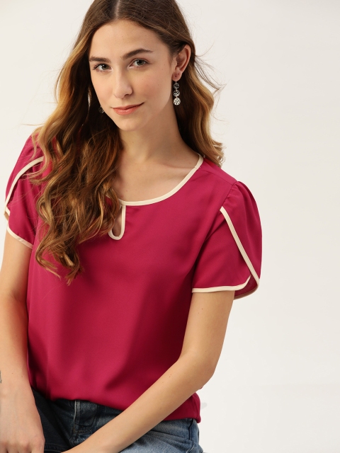 

DressBerry Magenta Keyhole Neck Tulip Sleeves Top