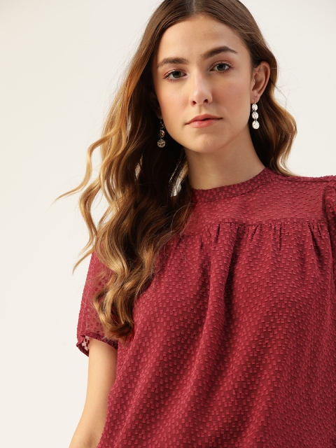 

DressBerry Maroon Dobby Weave Regular Top