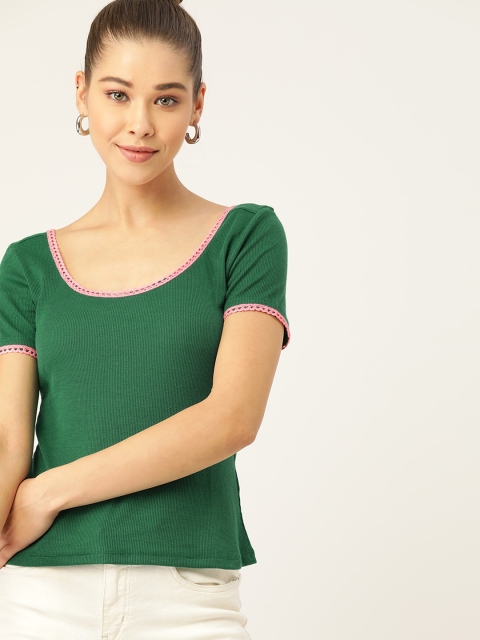 

DressBerry Green Ribbed Regular Top