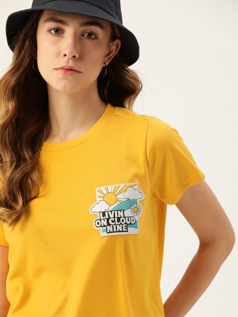 

DressBerry Yellow Solid Applique Regular Top