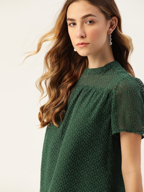 

DressBerry Green Dobby Weave Regular Top