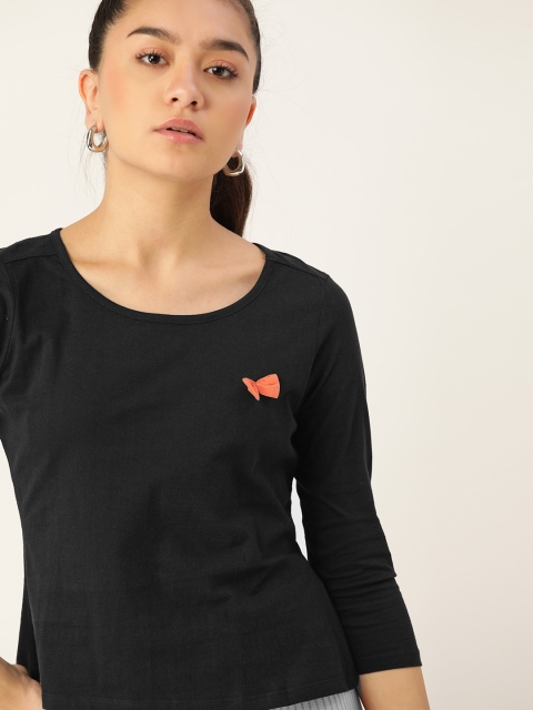 

DressBerry Women Black Pure Cotton Solid T-shirt