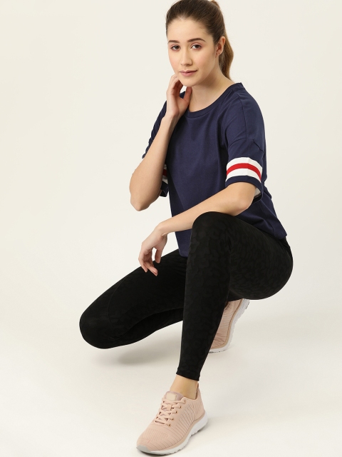 

DressBerry Women Navy Blue Extended Sleeves Pure Cotton T-shirt