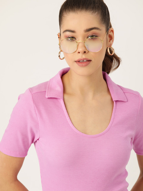 

DressBerry Women Pink Ribbed Top