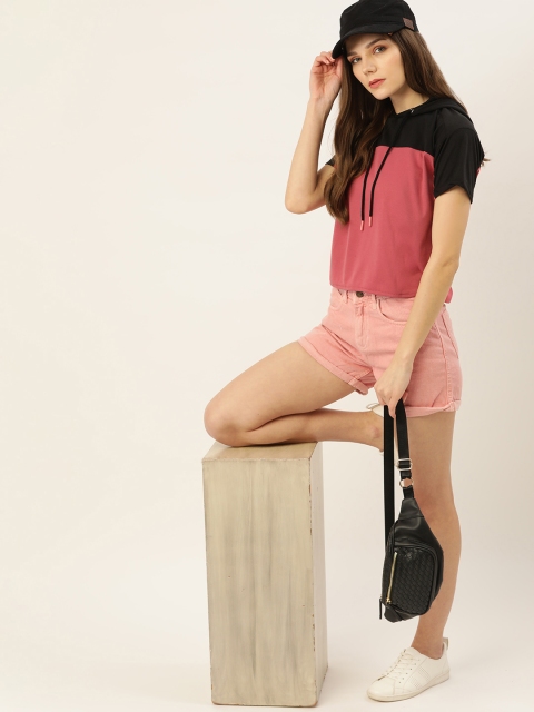 

DressBerry Women Black & Peach-Coloured Colourblocked T-shirt