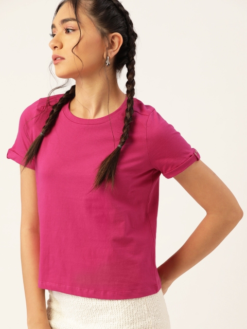 

DressBerry Women Pink Solid Pure Cotton T-shirt