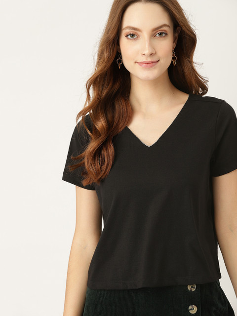 

DressBerry Women Black Solid V-Neck T-shirt