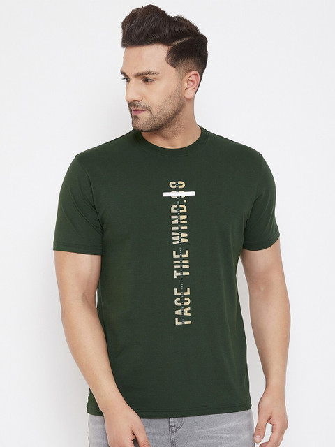 

98 Degree North Men Green Printed Round Neck T-shirt