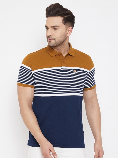 

98 Degree North Men Blue Striped Polo Collar T-shirt