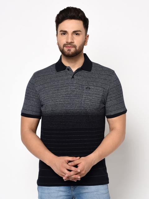 

98 Degree North Men Grey Striped Polo Collar T-shirt