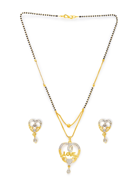 

Digital Dress Room Gold-Plated Black Beaded Mangalsutra with Earring Set