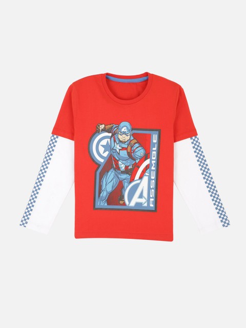 

Kids Ville Boys Orange & Blue Captain America Print Pure Cotton Round Neck T-shirt