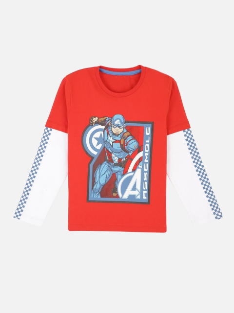 

Kids Ville Boys Orange & Blue Captain America Print Pure Cotton Round Neck T-shirt