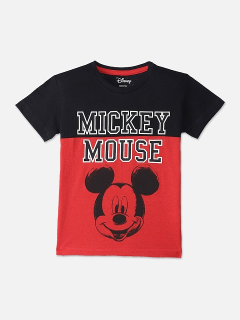 

Kids Ville Boys Black & Orange Mickey Mouse Print Pure Cotton Round Neck T-shirt