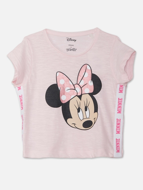 

Kids Ville Girls Pink & Black Minnie Mouse Print Cotton T-shirt