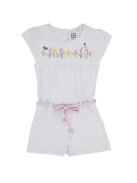 

Ed-a-Mamma Girls Grey Floral Embroidered Melange Playsuit, Grey melange