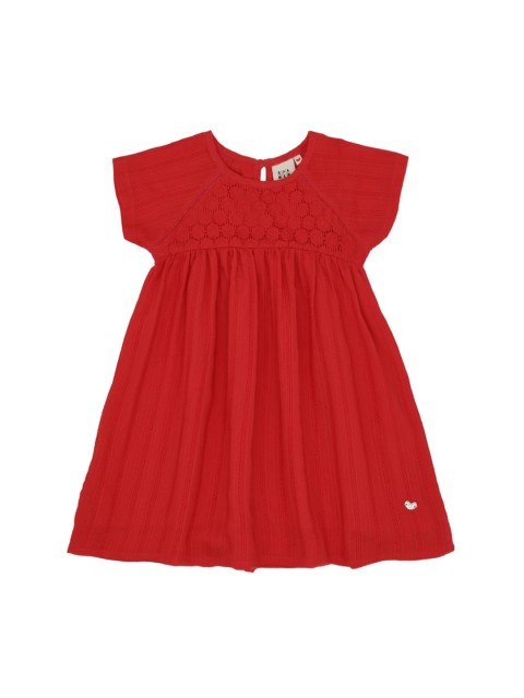 

Ed-a-Mamma Girls Red Self Design Pure Cotton A-Line Sustainable Dress