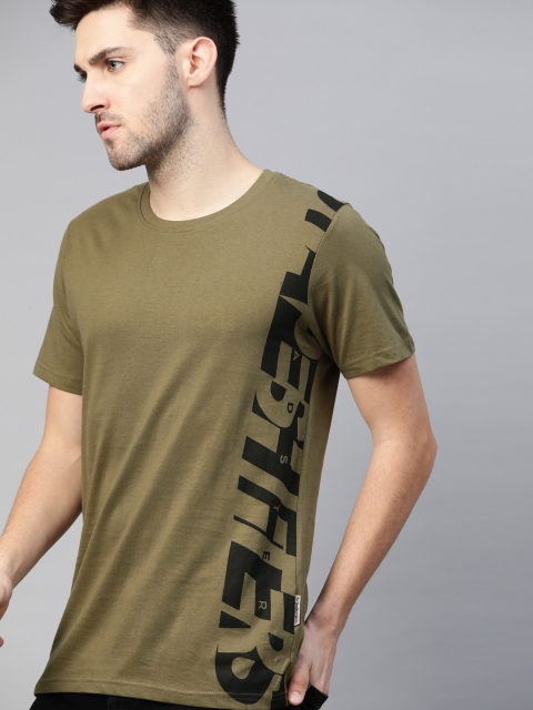 

Roadster Men Olive Green & Black Typography Printed Pure Cotton T-shirt