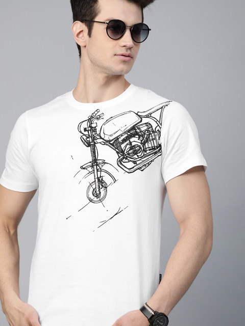 

Roadster Men White & Black Pure Cotton Biker Printed T-shirt