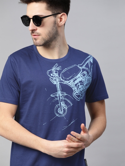 

Roadster Men Navy Blue Bike Print Pure Cotton T-shirt