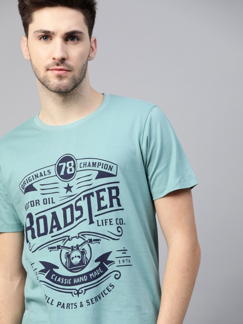 

Roadster Men Blue Pure Cotton Brand Logo Printed T-shirt