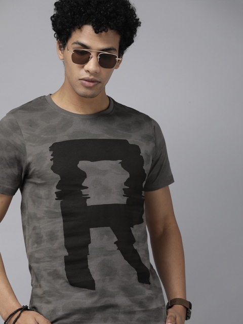 

Roadster Men Grey Black Typography Printed Pure Cotton T-shirt