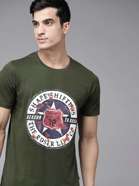 

Roadster Men Green White Pure Cotton Brand Logo Printed Pure Cotton T-shirt