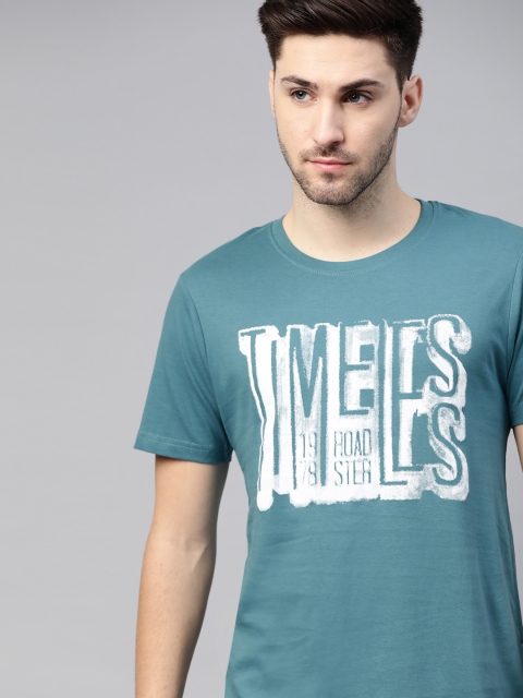 

Roadster Men Blue & White Typography Printed Cotton T-shirt