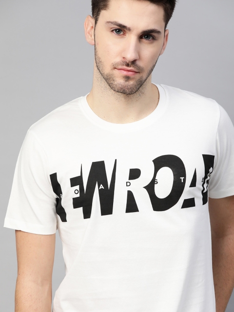 

Roadster Men White & Black Typography Printed Pure Cotton T-shirt