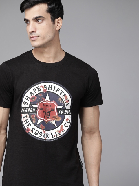 

The Roadster Lifestyle Co Men Black & White Brand Logo Printed Pure Cotton T-shirt