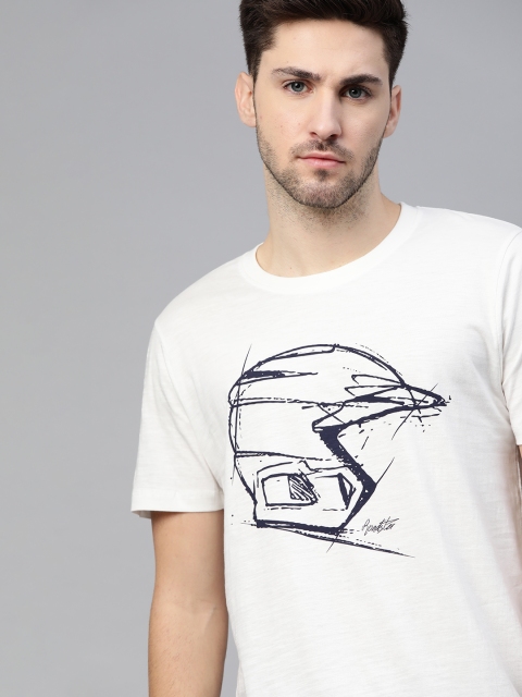 

Roadster Men White & Black Printed Pure Cotton T-shirt