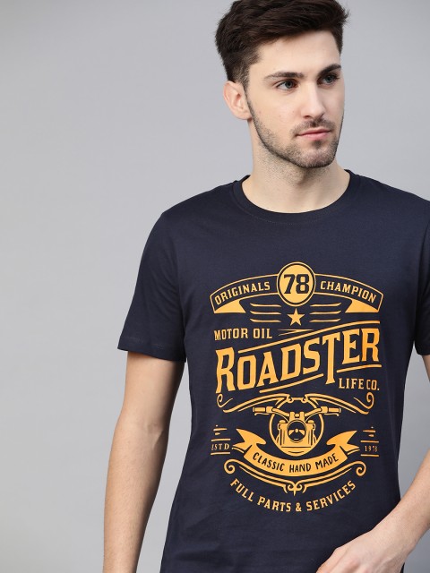 

Roadster Men Navy Blue Pure Cotton Brand Logo Printed T-shirt