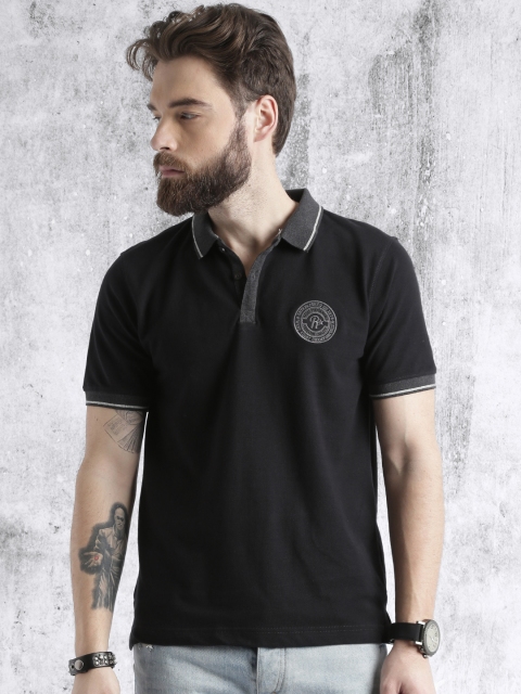 

Roadster Men Black Solid Polo Collar Pure Cotton T-shirt